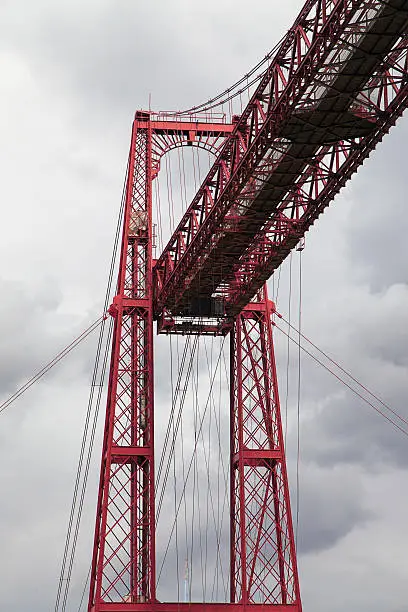 Iron tower of the Vizcaya Bridge in Getxo, Basque Country, Spain.