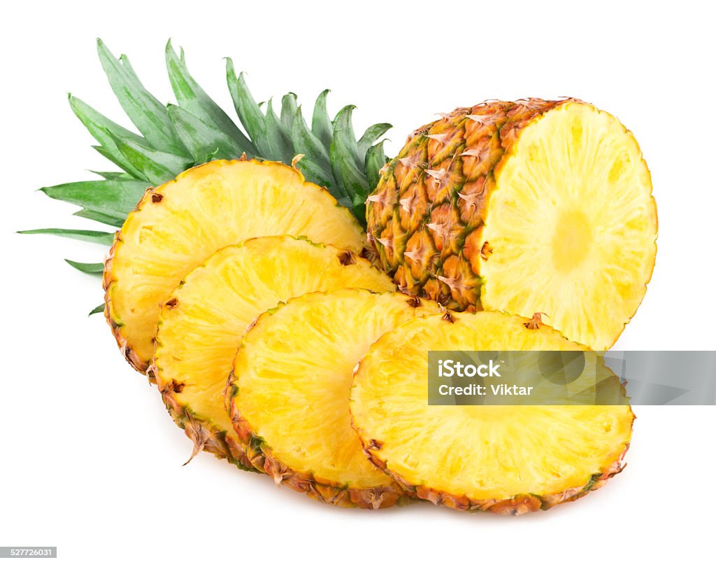 Pineapple Ripe pineapple with slices isolated on white Cross Section Stock Photo