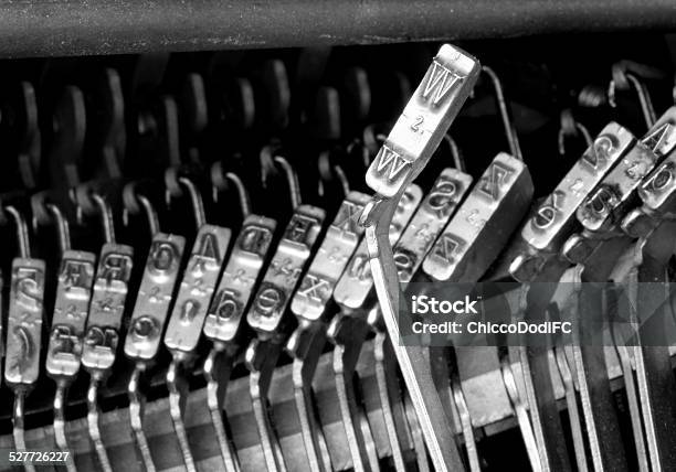 W Hammers For Writing With An Ancient Manual Typewriter Stock Photo - Download Image Now