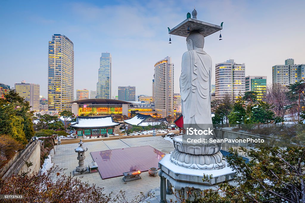 Seoul, South Korea Cityscape Seoul, South Korea cityscape at the Gangnam District as viewed from Bongeunsa Temple. Seoul Stock Photo
