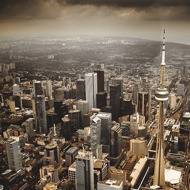 istock Toronto aerial view during a storm 527743807