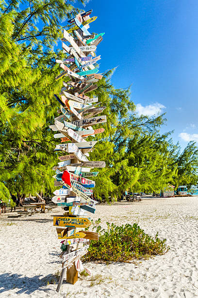 istock Road signs on the beach with Santa Hat 527743833