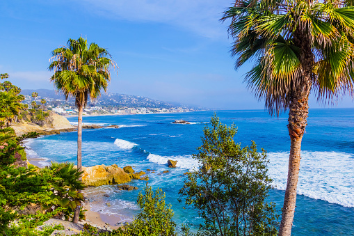 Beach and breaking surf of Laguna Beach, California