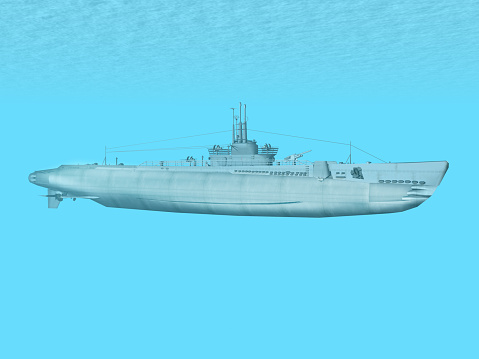 Computer generated 3D illustration with an American Submarine from the second world war