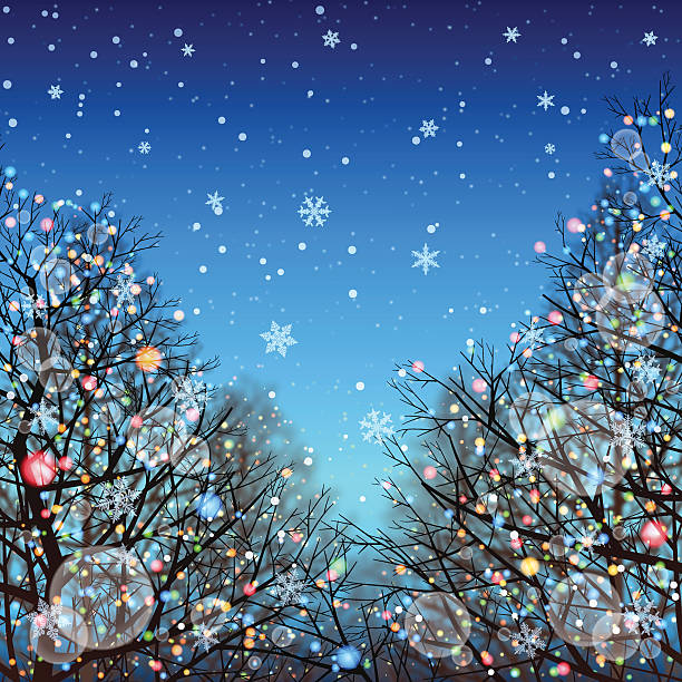 Winter background[Illumination and Deciduous trees] This illustration is a background of "Illumination and Deciduous trees". multiple christmas trees stock illustrations