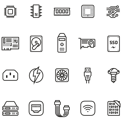 Hardware and computer part icons collection.