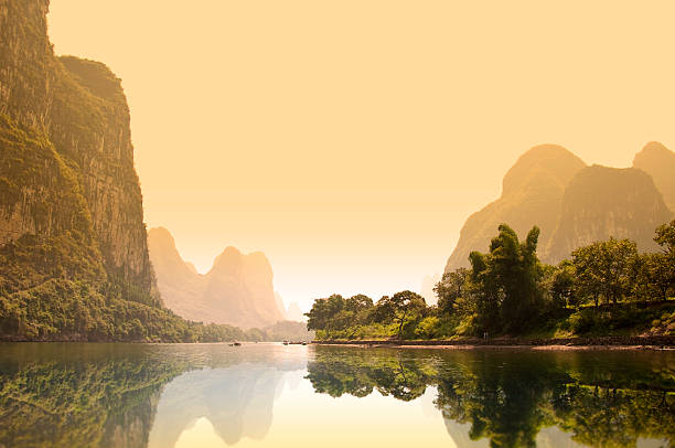 Landscape of Guilin, Li River and Karst mountains. Located near Yangshuo County, Guilin City, Guangxi Province, China.