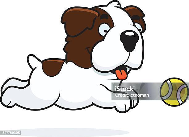 Cartoon Saint Bernard Chasing Ball Stock Illustration - Download Image Now - Animal, Cartoon, Catching