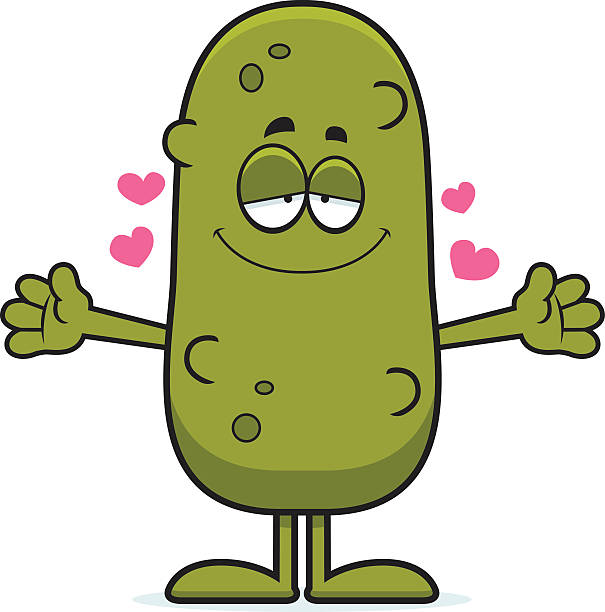 Cartoon Pickle Hug A cartoon illustration of a pickle ready to give a hug. cartoon of a dill pickle stock illustrations