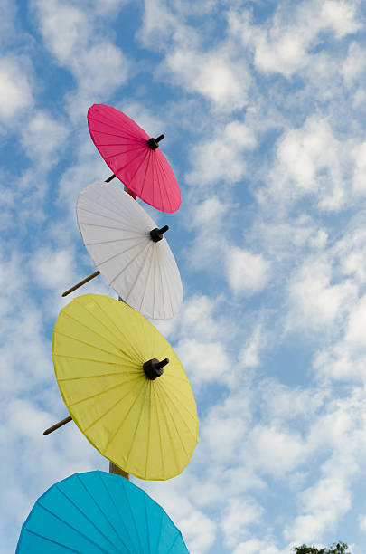 istock Thai traditional umbrella with blue sky 527785749