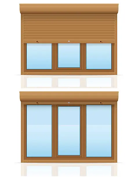 Vector illustration of brown plastic window with rolling shutters vector illustration