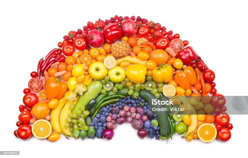 Fruit and vegetable rainbow Fruit and vegetable rainbow as healthy eating concept Rainbow Stock Photo