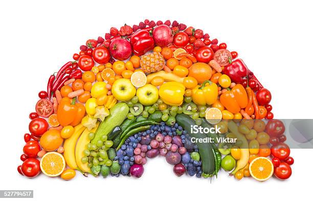 Fruit And Vegetable Rainbow Stock Photo - Download Image Now - Rainbow, Fruit, Vegetable