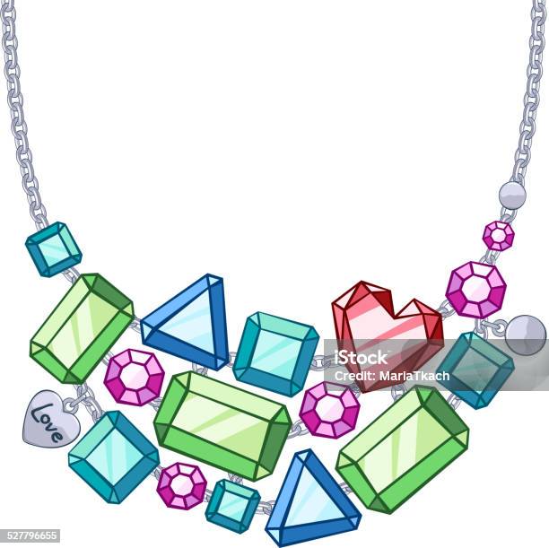 Necklace With Silver Chains And Gemstones Stock Illustration - Download Image Now - Art And Craft, Bead, Blue