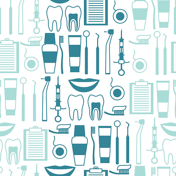 Medical seamless pattern with dental equipment icons. Medical seamless pattern with dental equipment icons. toothbrush toothpaste backgrounds beauty stock illustrations