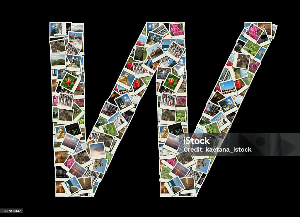 Shape of letter W made of travel photos (Latin alphabet) Adventure Stock Photo
