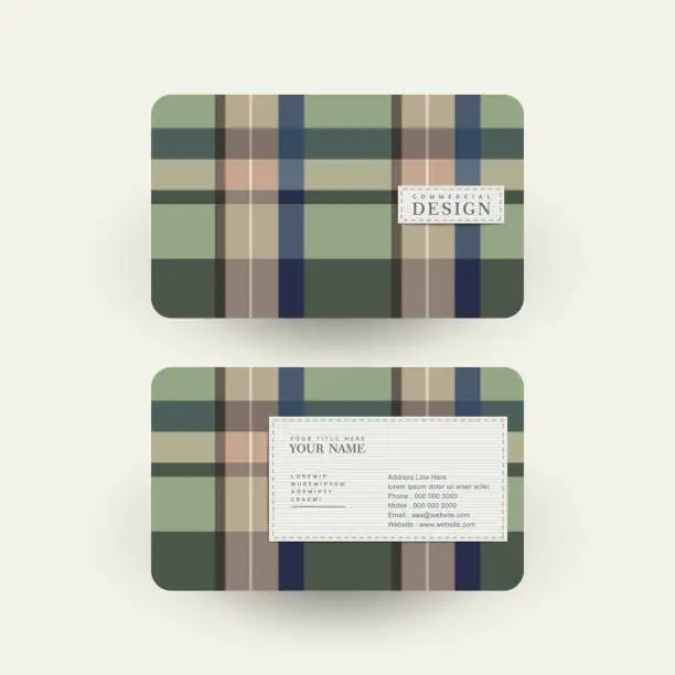 Vector illustration of plaid design business card template in green