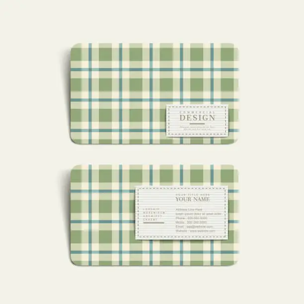 Vector illustration of plaid design business card template in green