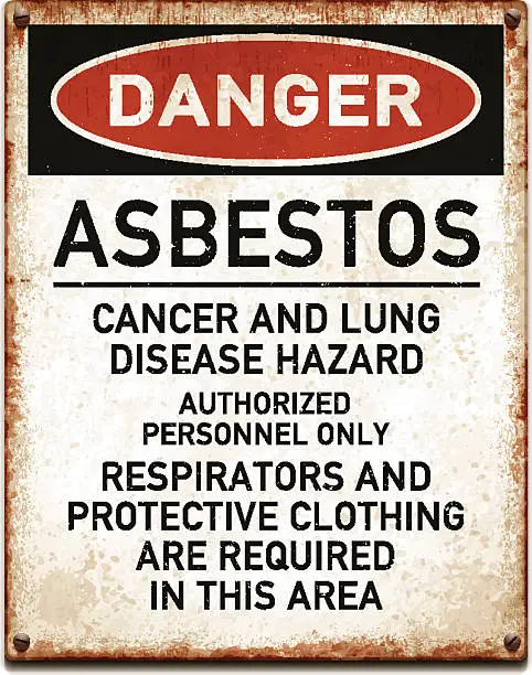 Vector illustration of Weathered metallic placard with danger asbestos warning_vector