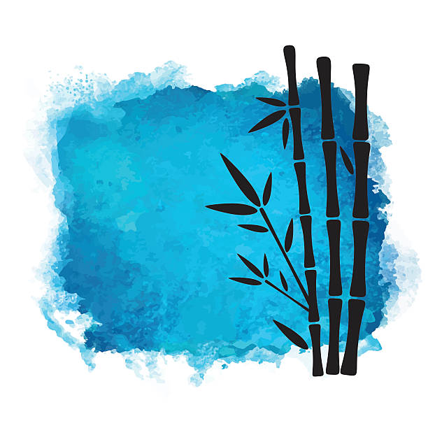 wodne i bambusowe drzewa z podświetleniem - bamboo shoot bamboo japanese culture paintings stock illustrations