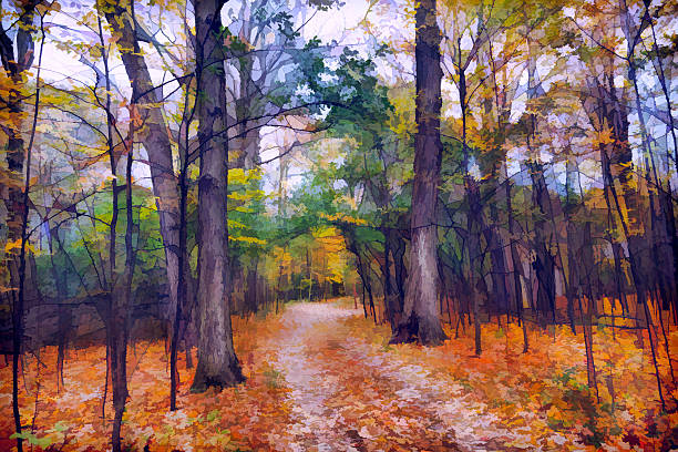 istock Mystery colorful forest, surreal, enchanted, watercolor paint effect 527820043