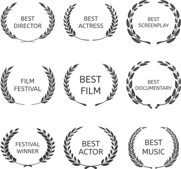 Vector Film Awards, award wreaths on black background Film Awards, award wreaths on black background vector film trailer music stock illustrations