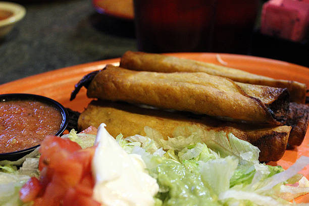 istock Taquitos Mexicanos with Salsa and Salad Garnish 527837587