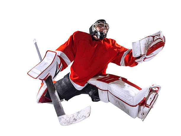 portero de hockey aislado - ice hockey hockey puck playing shooting at goal fotografías e imágenes de stock