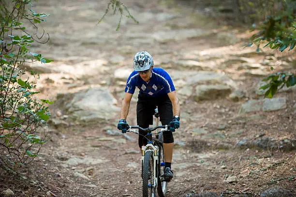 A man riding mountain-bike in a mountain