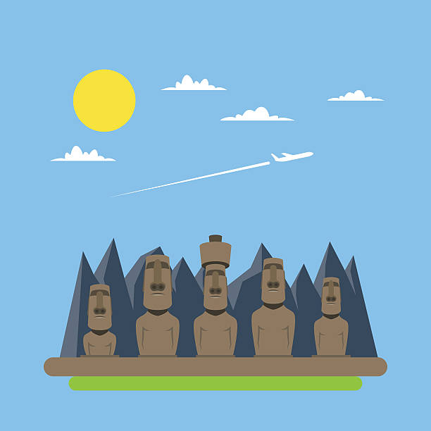 illustrazioni stock, clip art, cartoni animati e icone di tendenza di design piatto di statue moei - easter island moai statue chile sculpture