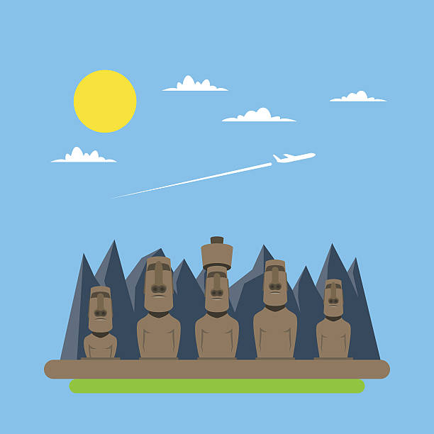 ilustrações de stock, clip art, desenhos animados e ícones de flat design de moei estátuas - polynesia moai statue island chile