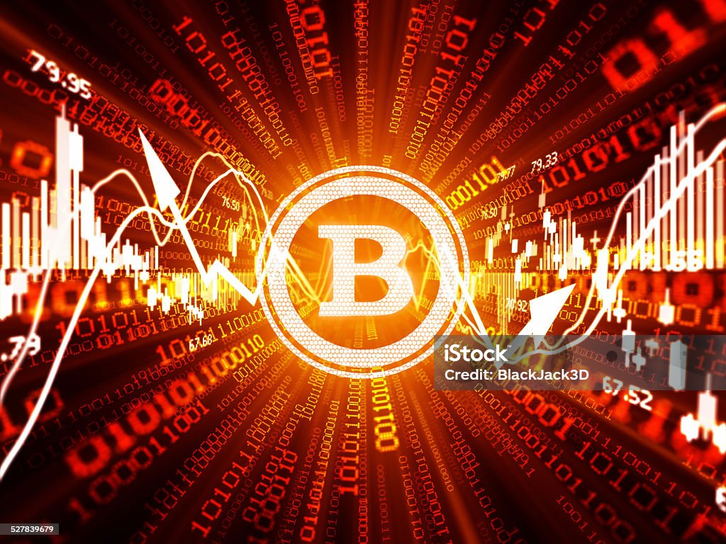 Hot Bitcoin Business background. 3D render. Analyzing Stock Photo