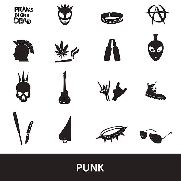 verschiedene schwarze punk-icons set eps10 - skull baseball ball stock-grafiken, -clipart, -cartoons und -symbole