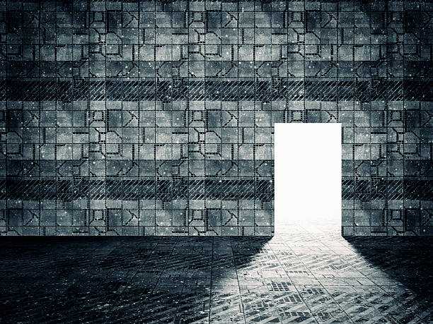 istock Empty sci-fi warehouse, entrance, door, mystery 527843547