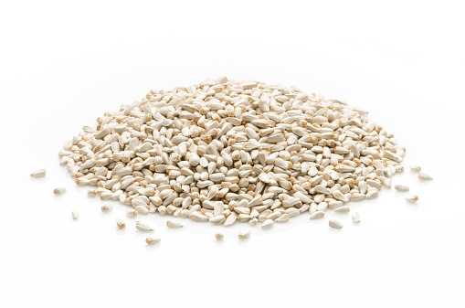 Safflower seeds, It's similar to sunflower seeds, The seeds contains 30-45%25 of oil and uses as cooking oil. isolated on white