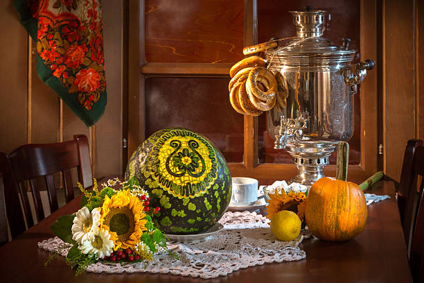 istock Russian overtone in florist and fruit carving design 527858387