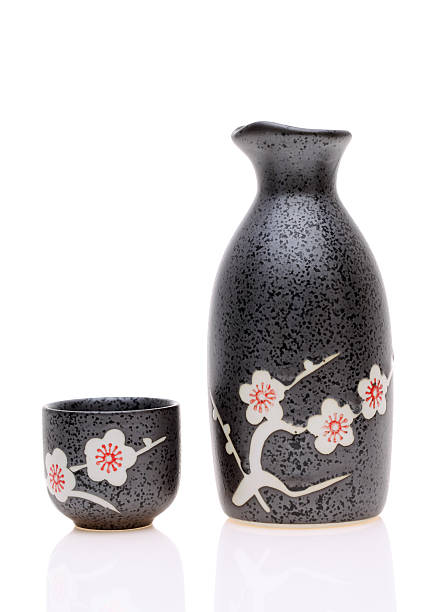 Japanese sake bottle and cup stock photo