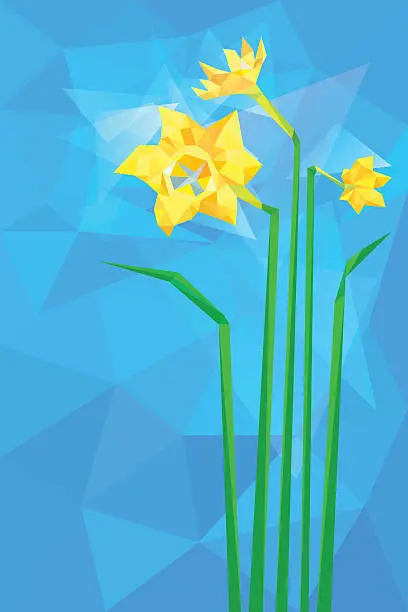 Vector illustration of Three flowers of narcissus in polygonal style