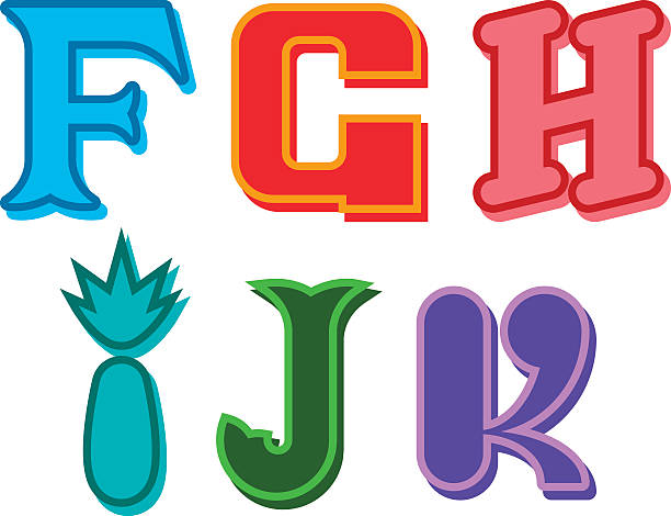 ilustraciones, imágenes clip art, dibujos animados e iconos de stock de alfabeto letras fghijk funky monada - education reading and writing uppercase lowercase