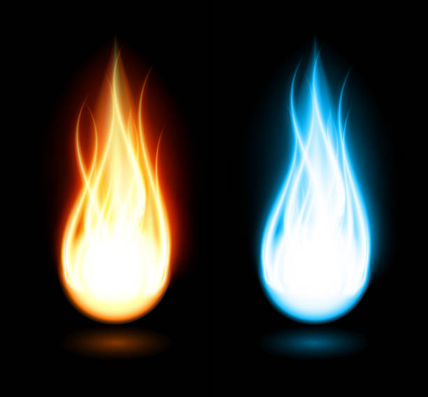 ilustrações de stock, clip art, desenhos animados e ícones de bola de fogo - blue flame natural gas fireplace