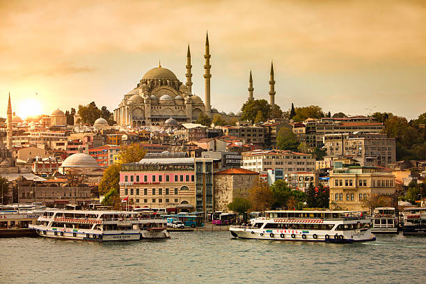 Sunset in Istanbul Panorama view of Istanbul at sunset. mosque photos stock pictures, royalty-free photos & images