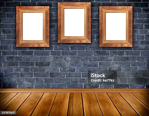 Dark Bricks Wall And Decorative Frames Stock Photo - Download Image Now - Abstract, Art, Art And Craft