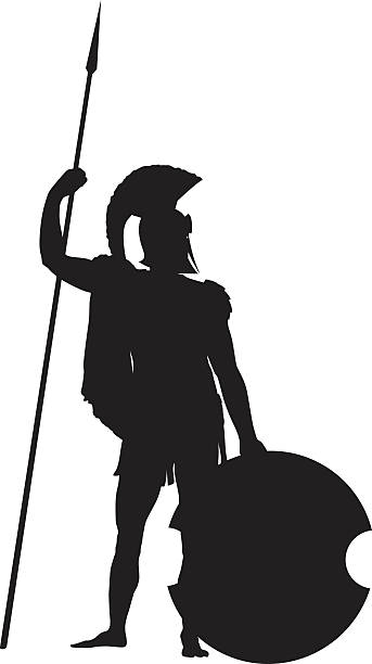 Spartan. Warriors Theme Spartan warrior with shield and spear detailed vector silhouette. EPS 8 roman centurion stock illustrations