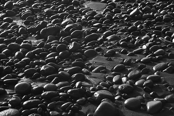 istock Sand and stones in the beach in black and white 527877799