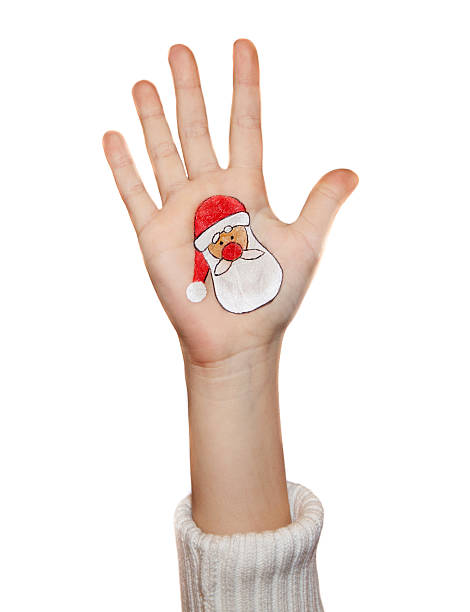 istock Kid's hands with painted Christmas symbol 527880429