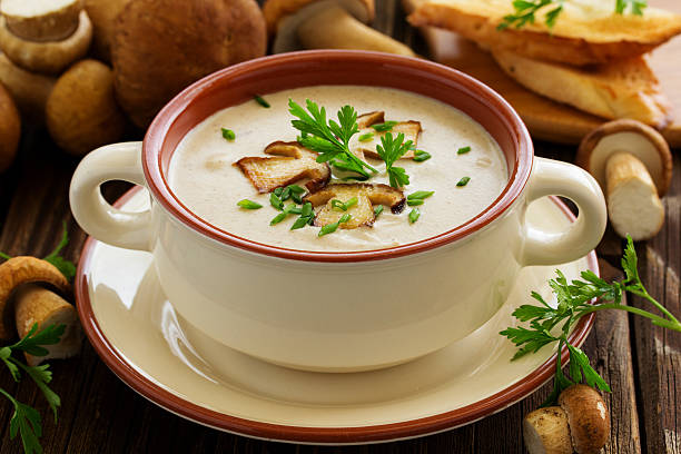 istock Delicious soup puree with wild mushrooms. 527897186