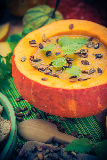 istock Cream pumpkin pulp soup served dish 527898494