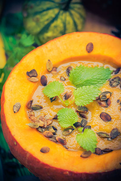 Cream pumpkin pulp soup served dish