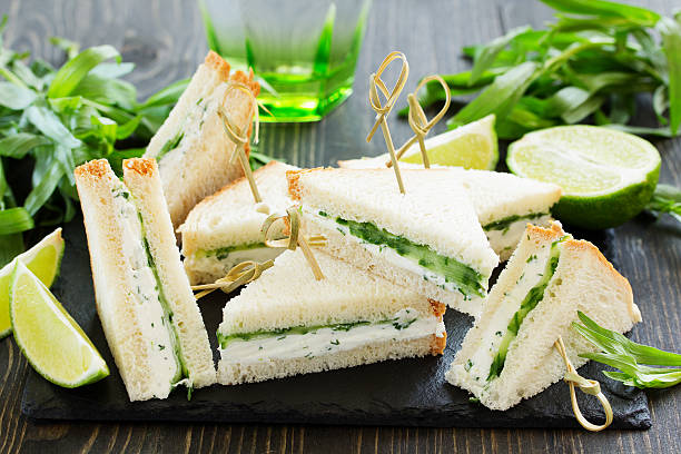 istock Vegetarian sandwich with cucumber and cream cheese. 527900310
