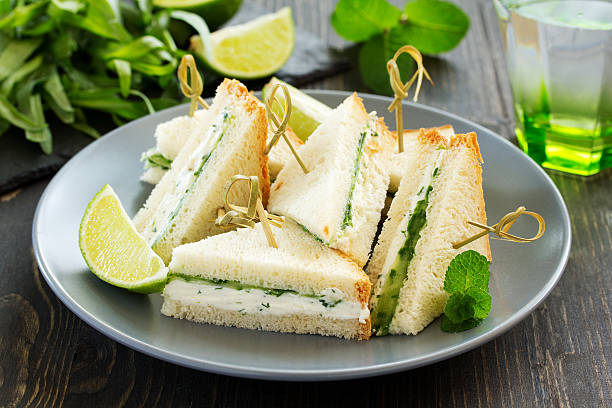 istock Vegetarian sandwich with cucumber and cream cheese. 527900426